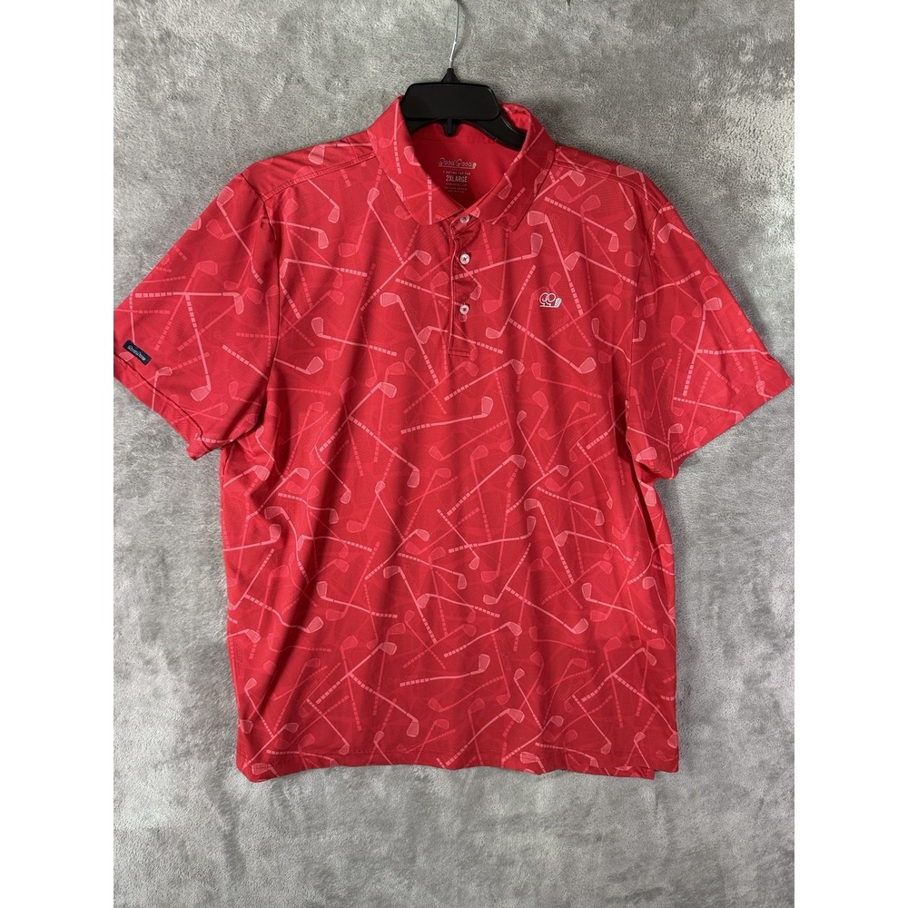 Good Good Golf Polo Shirt Mens 2XLRed Golf American Club Performance AOP Stretch